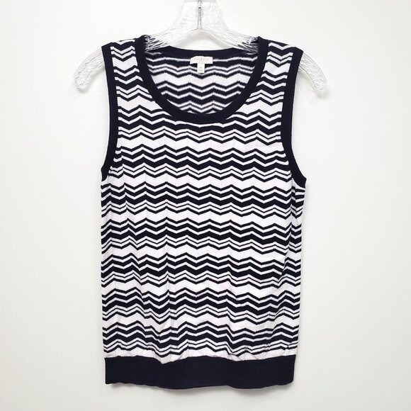 Talbots Womens Sweater Vest Size M 100% Cotton Blue White Chevron Preppy Casual - Picture 5 of 11